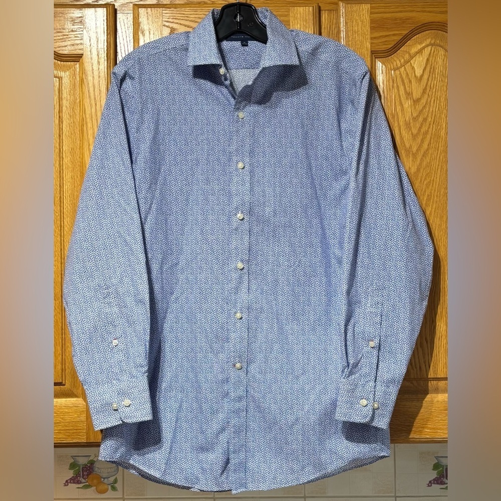 Tommy Hilfiger Men's Blue Patterned Regular Fit Dress Shirt Size 15 32/33